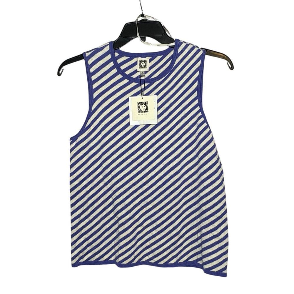 Anne Klein Sleeveless Purple & White Striped A-Line Soft Sweater Tank Medium New
